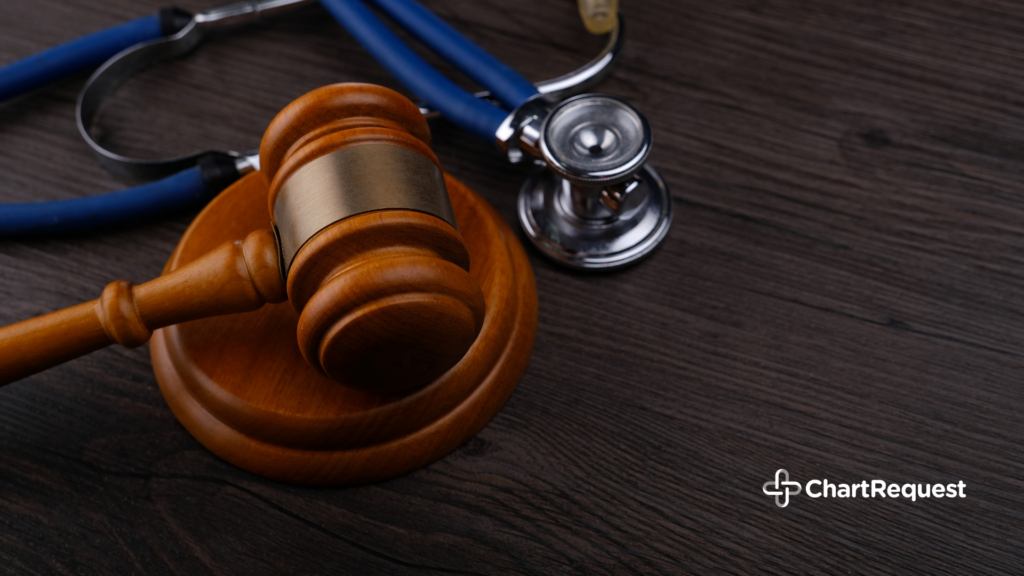 Healthcare compliance trends in 2025: gavel and stethoscope representing OCR enforcement and HIPAA compliance.